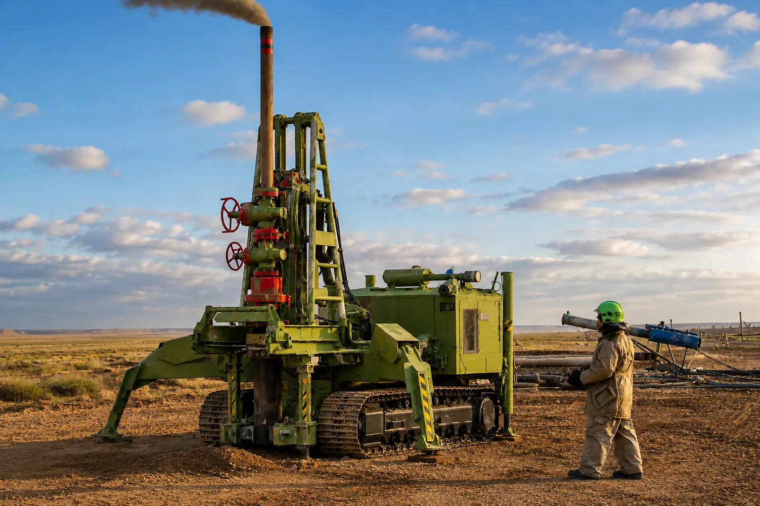 Field wellhead robot with operator at an oil and gas site