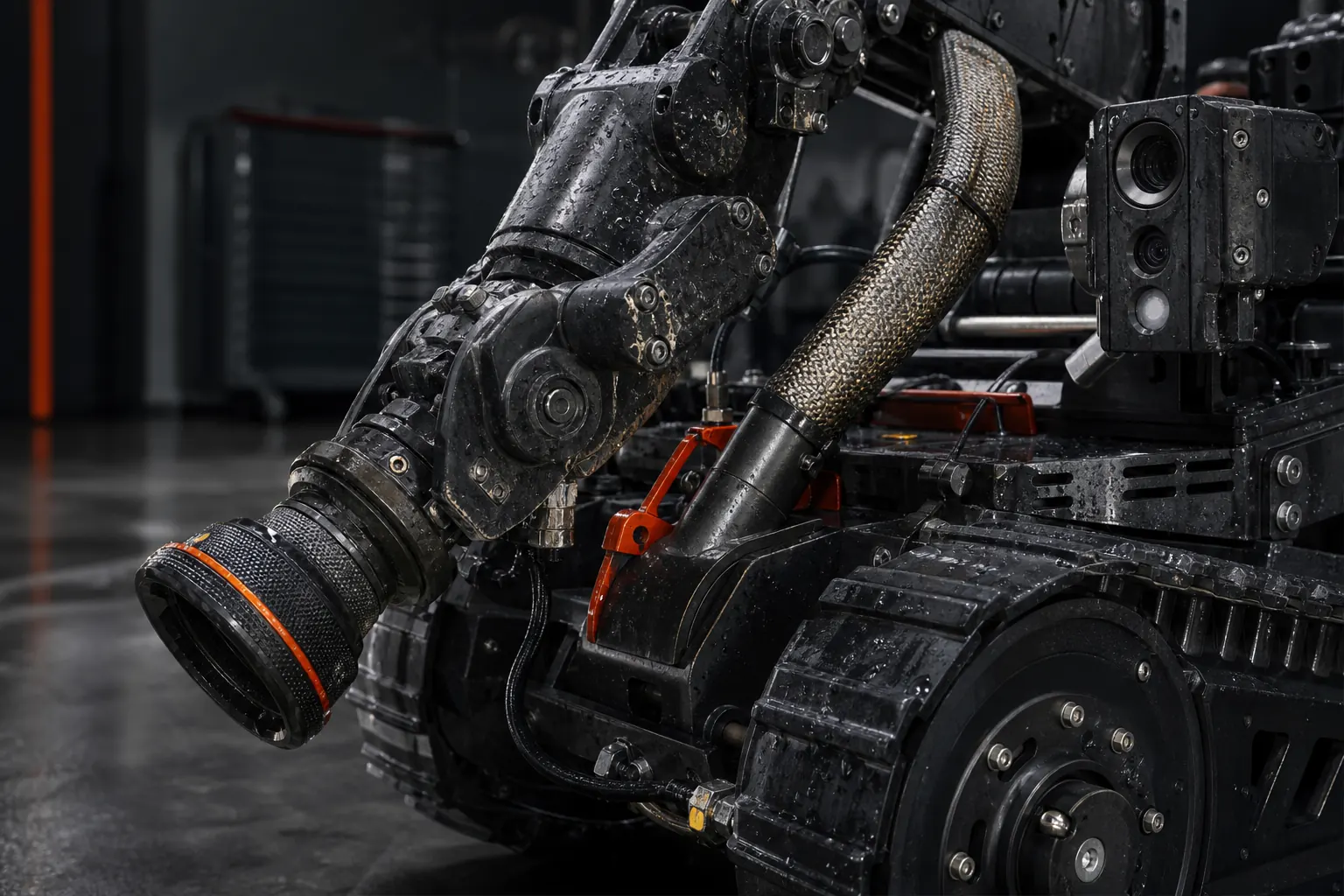 Mechanical detail of robotic firefighting arm
